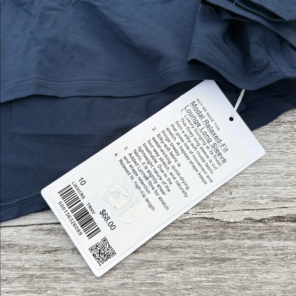 Lululemon Modal Relaxed-Fit Lounge Long-Sleeve Shirt True Navy blue size 10 NWT - Picture 2 of 6